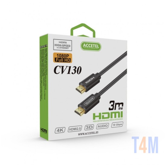 ACCETEL CV130 HDMI 4K VER:2.0 HIGH-SPEED WITH ETHERNET CABLE 3M